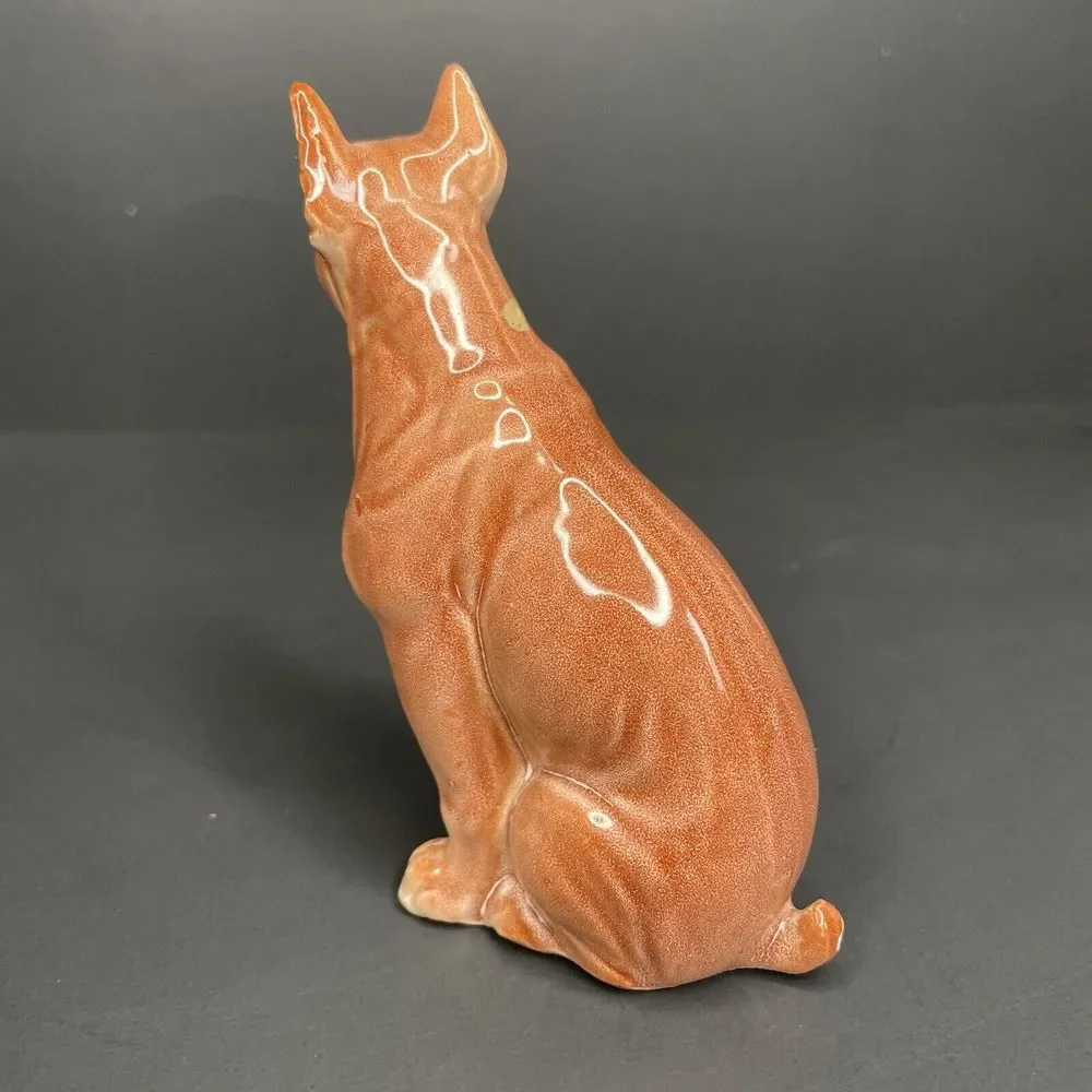 Vtg Dog Figurine Boxer Bully Breed Wrinkly‎ Face Pointy Ears Tan Porcelain Puppy